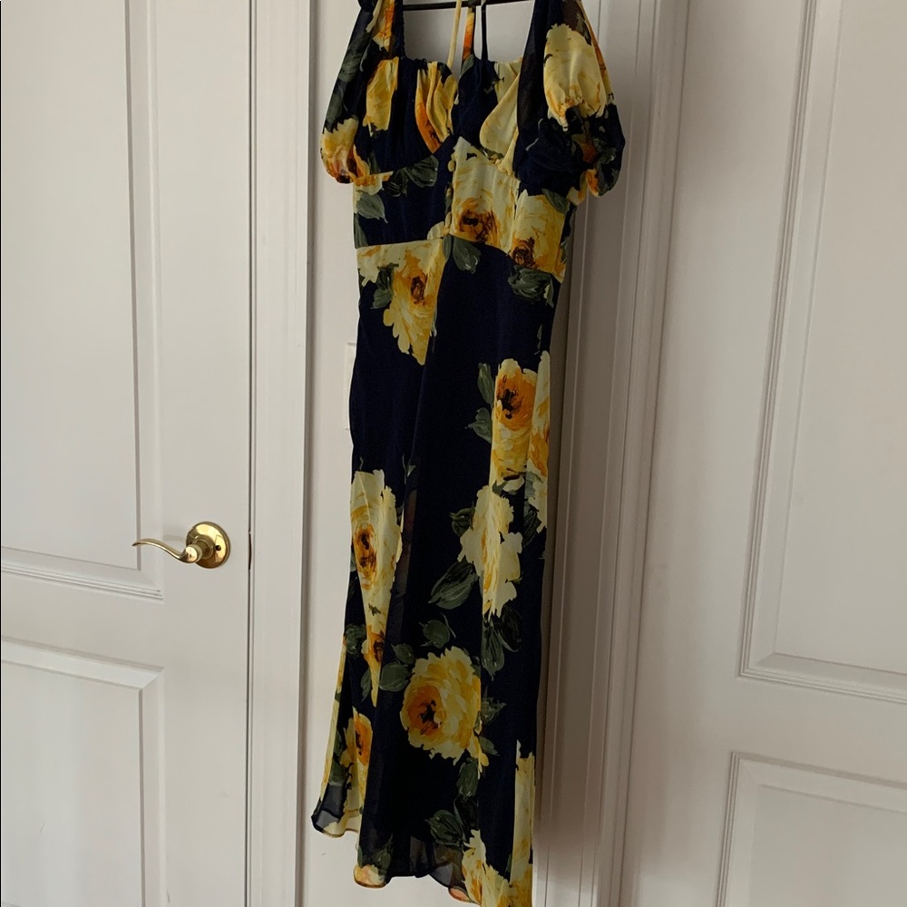 B. Darlin Navy Floral Print Puff Sleeve Midi Dress